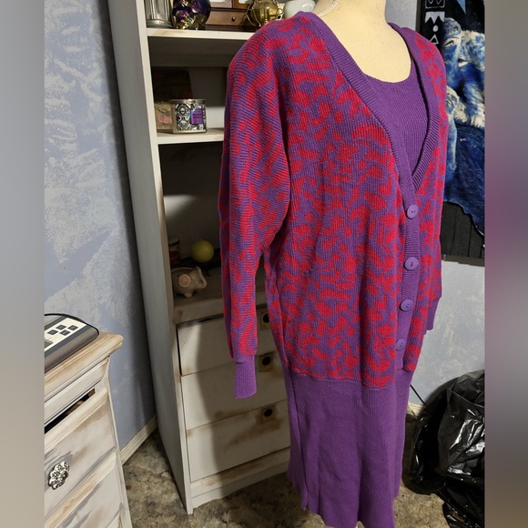 Purple and Red Knit dress animal print vintage 2xl - Picture 6 of 11